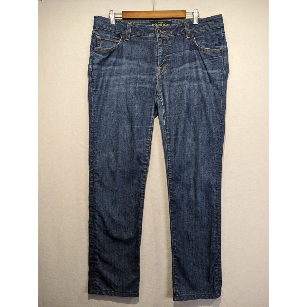 Lucky Brand Women's Ginger Straight Leg Jeans Embroidered Back Pockets Blue 14W